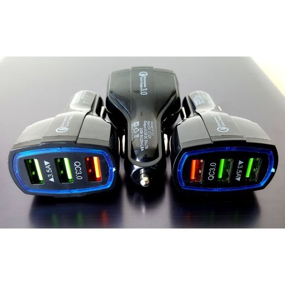 3 X Black Car Chargers 3 port QC Quick Charge - Picture 2 of 3